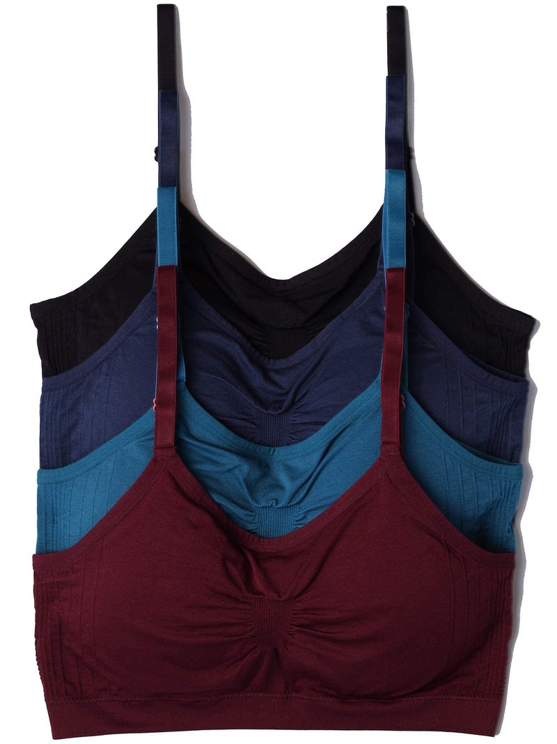 Kalon 4 Pack Nylon Spandex Removable Pads Comfort Bras Ext Sizes (M/L, Winter) - Image 1